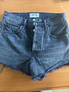 Agolde Washed Black High-Rise Denim Cutoff Shorts